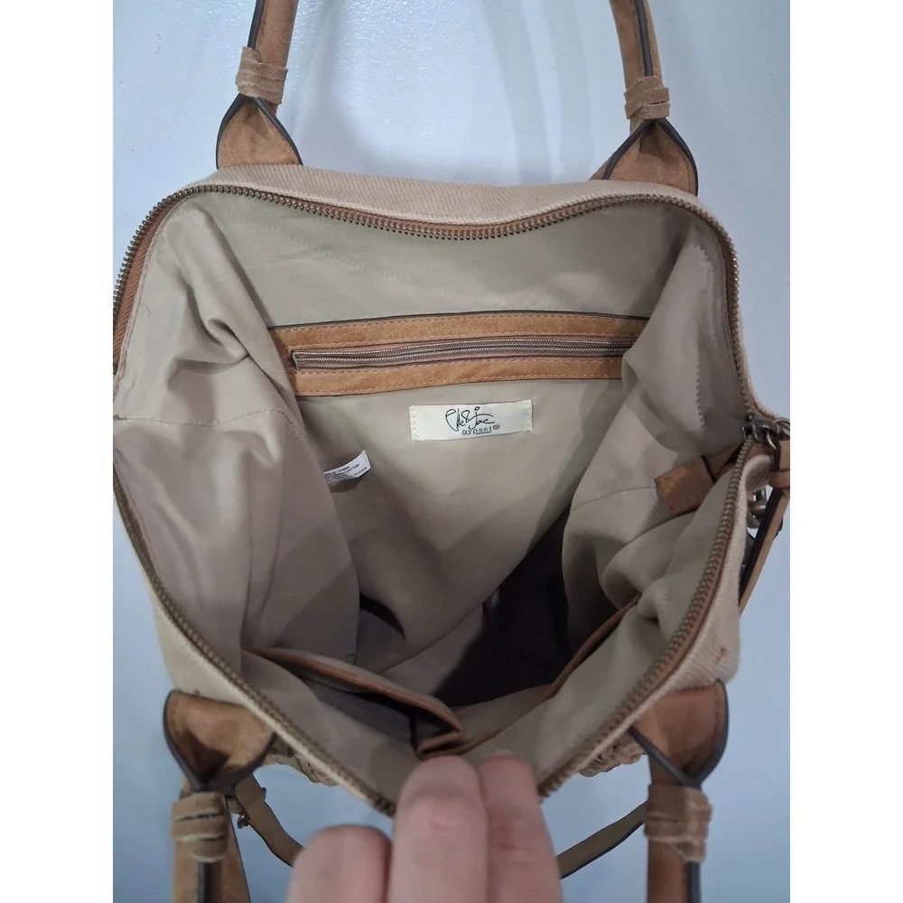 Elle Jae Gypset Tan Canvas Whipstitch Tote Bag Satchel‎ with Tassel Charm